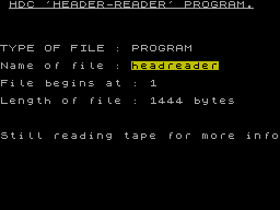 Screen from Header Reader
