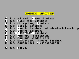 Screen from Index Writer