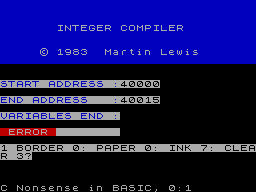 Screen from Integer Compiler
