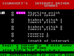Screen from Interrupt Sound Effects + Character Set Collection