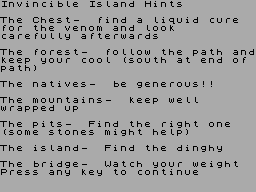 Screen from Invincible Island hints