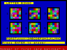 Screen from Letter Bingo