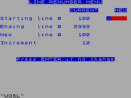 Screen from Line Renumbering
