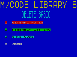 Screen from M/Code Library 6: Delete BASIC