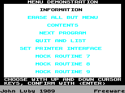 Screen from Menu Demonstration