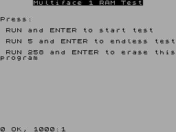 Screen from Multiface 1 RAM Test