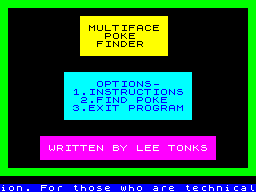 Screen from Multiface POKE Finder