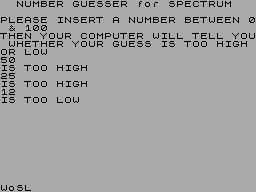 Screen from Number Guesser for Spectrum