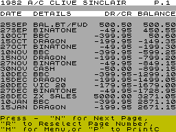Screen from Personal Banking System