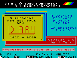 Screen from Plus 3 Diary & Filing System