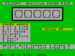 Screen from Poker Dice
