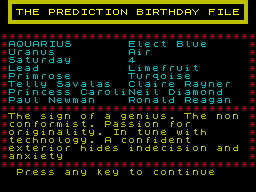 Screen from The Prediction Birthday File