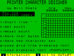 Screen from Printer Character Designer