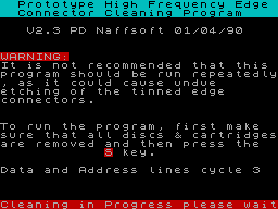 Screen from Prototype High Frequency Edge Connector Cleaning Program