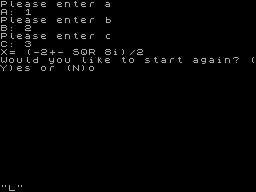Screen from Quadratic Solver