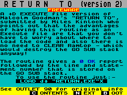 Screen from Return To version 2
