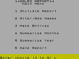 Screen from Sales Report