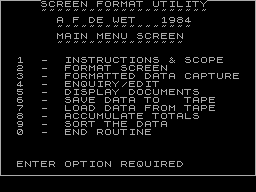 Screen from Screen Format Utility