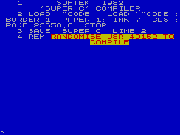 Screen from Softek 'Super C' Compiler