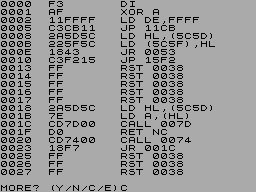 Screen from Spectrum Disassembler