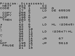 Screen from Spectrum Disassembler