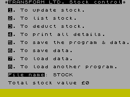 Screen from Stock Control
