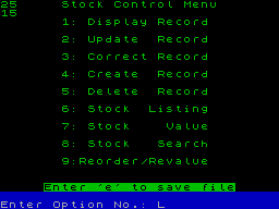 Screen from Stock Control