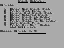 Screen from Stock Control