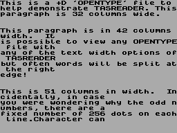 Screen from Tasword 128K Opentype File Reader