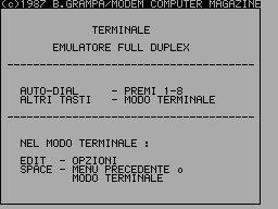 Screen from Terminal Modem