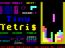 Screen from Tiny Tetris