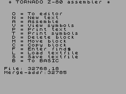 Screen from Tornado Assembler