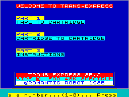 Screen from Trans-Express 85.2 - Tape to Cartridge + Cartridge to Cartridge