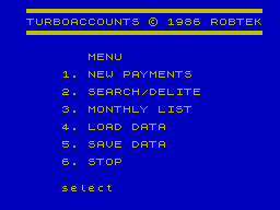 Screen from Turbo Accounts