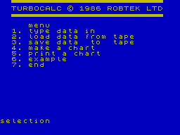 Screen from Turbo Calc