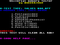 Screen from Universal Memory Tester