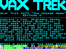 Screen from Vax Trek VIII, "The Voyage Home" Episode 3