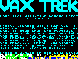 Screen from Vax Trek VIII, "The Voyage Home" Episode 5
