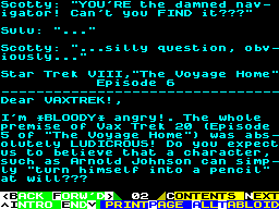 Screen from Vax Trek VIII, "The Voyage Home" Episode 6