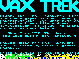 Screen from Vax Trek VII, The Movie: "The Interesting Bit" Episode 6