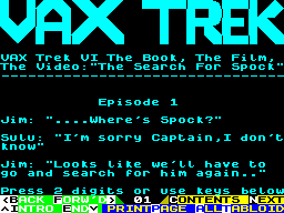 Screen from Vax Trek VI The Book, The Film, The Video: "The Search for Spock" Episode 1