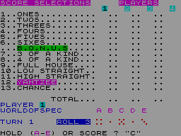 Screen from Yahtzee