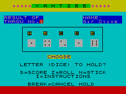 Screen from Yahtzee