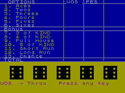 Screen from Yatzee