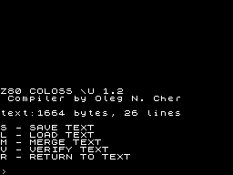 Screen from Z80 COLOSS