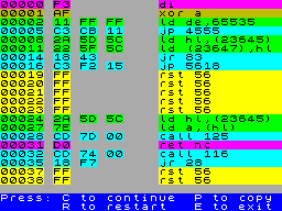 Screen from Z80 Dissembler