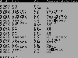 Screen from ZX Spectrum Disassembler